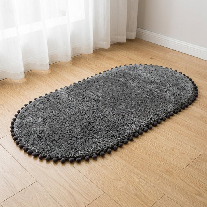 Oval Rug with Pompom Border - Rugs & Carpets - Grey - Oaksoho