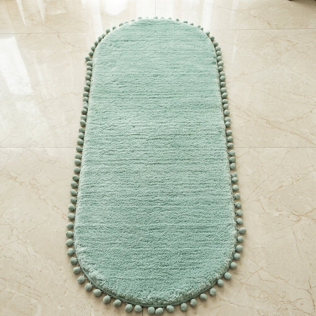 Oval Rug with Pompom Border - Rugs & Carpets - Green - Oaksoho