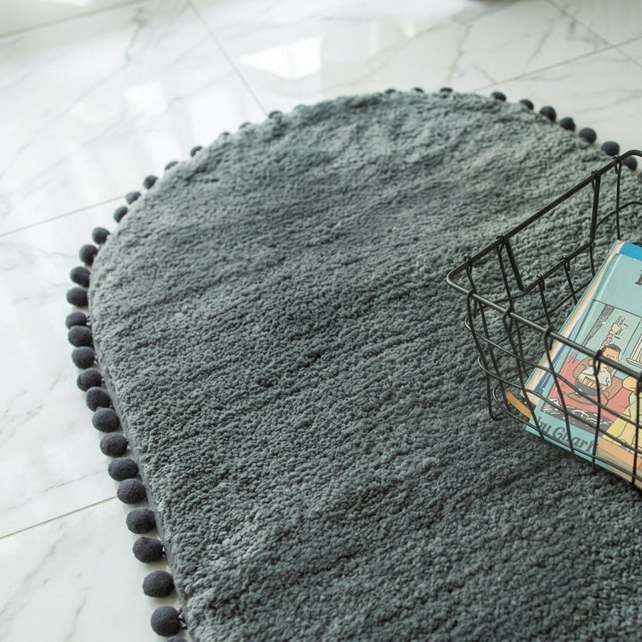 Oval Rug with Pompom Border - Rugs & Carpets - Grey - Oaksoho