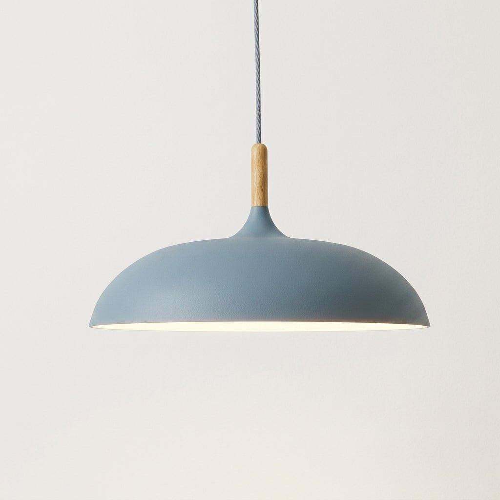 Pendant Lamp with Matte Dome Shade and Wood Accent - Pendat Light - Blue - Oaksoho