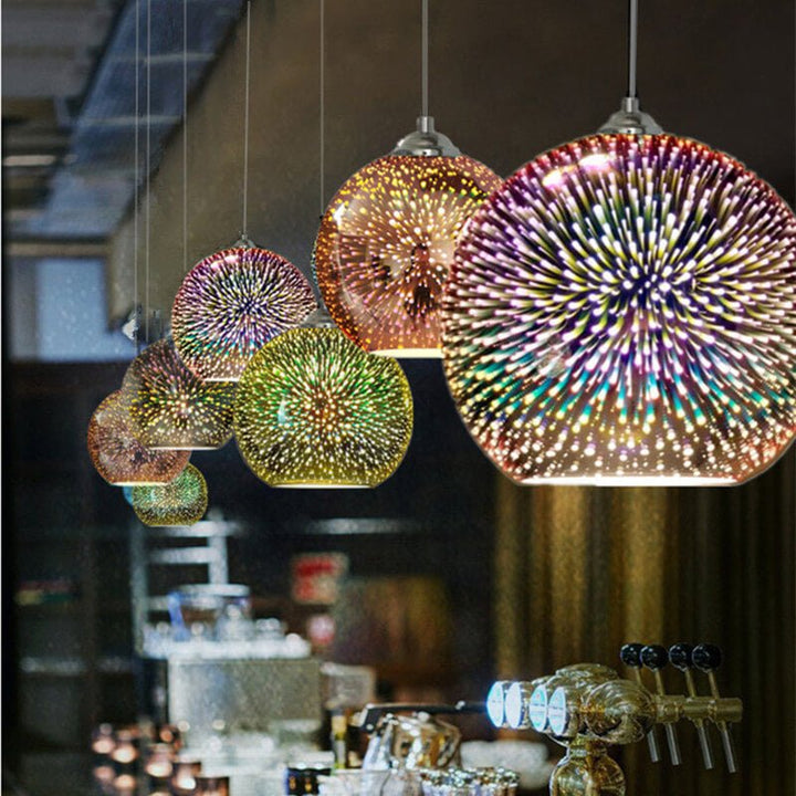 Pendant Light with 3D Firework Glass Shade - Pendant Light - Silver - Oaksoho