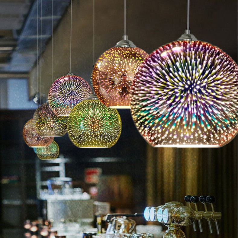 Pendant Light with 3D Firework Glass Shade - Pendant Light - Silver - Oaksoho