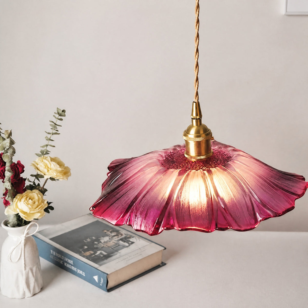 Petal Shaped Glass Pendant Light for Ceiling Lighting - Pendant Light Fixtures - Purple - Oaksoho