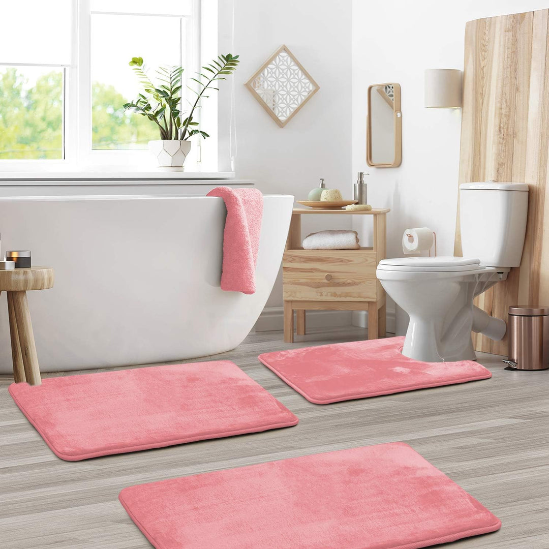 3-Piece Soft Coral Fleece Bath Mat Set