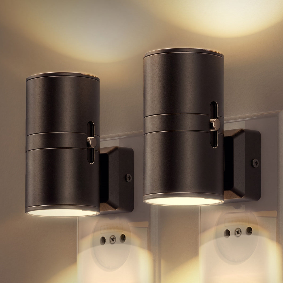 Plug In Wall Lamp with Day Night Sensor - Night Lights & Ambient Lighting - Black - Oak Soho