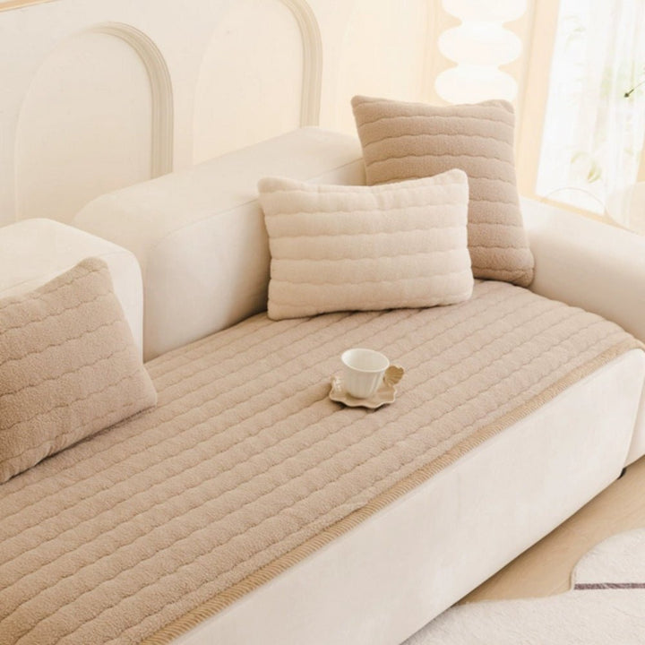 Plush Sofa Throw with Thick Texture for Upholstered Furniture - Cushion Covers - Khaki - Oaksoho