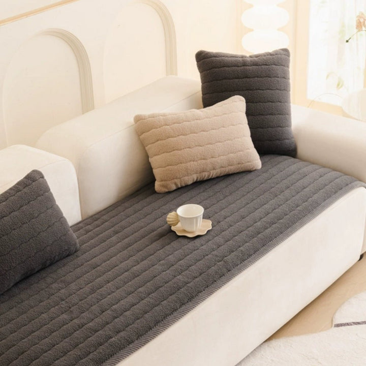 Plush Sofa Throw with Thick Texture for Upholstered Furniture - Cushion Covers - Grey - Oaksoho
