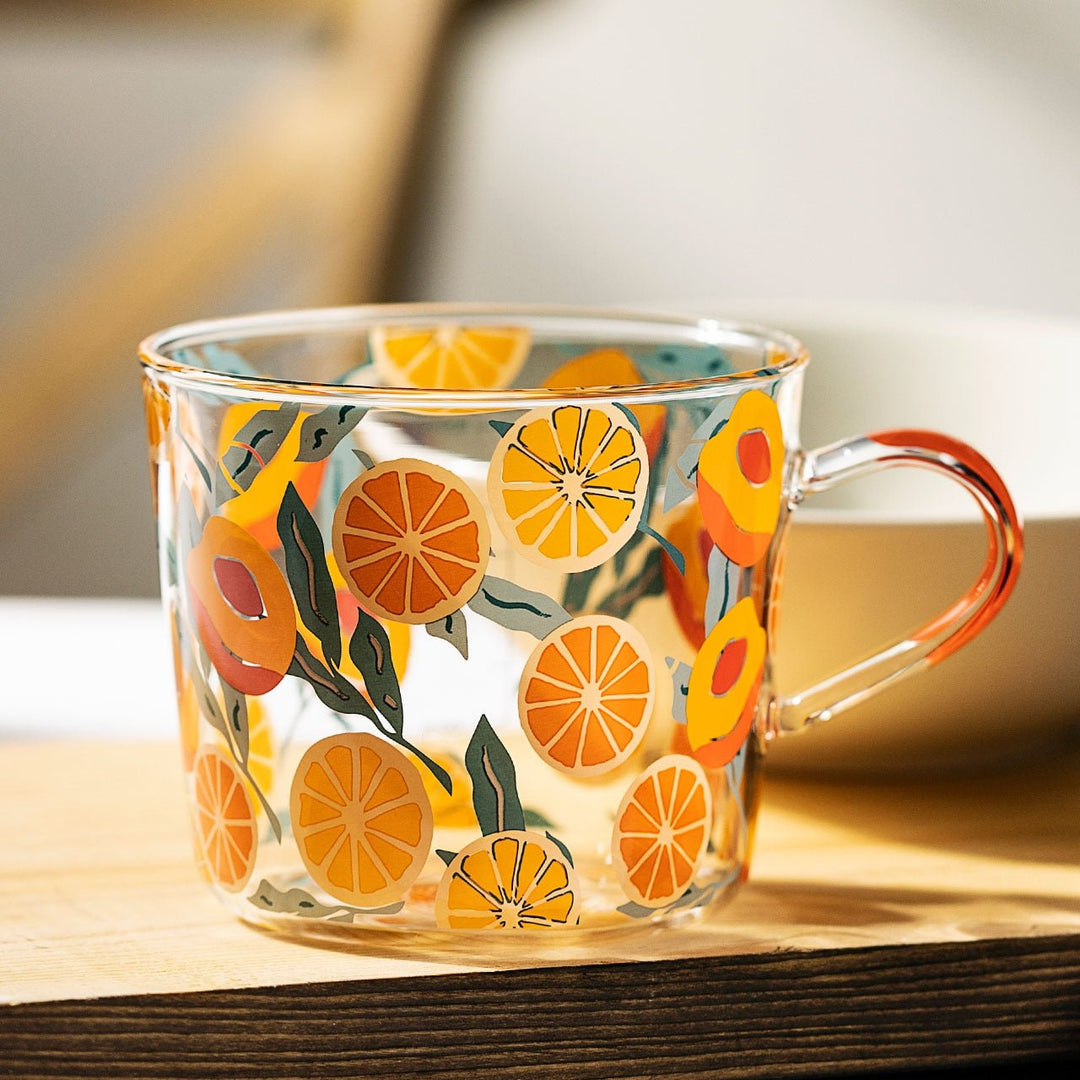 Printed Drinking Glass with Measurement Scale - Drinking Glass - Yellow - Oaksoho