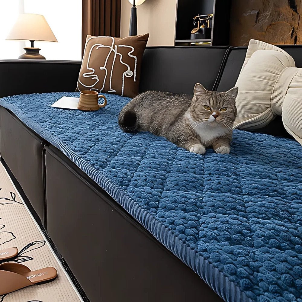 Quilted Sofa Cover with Non - Slip Design and Fleece Texture - Cushion Covers - Navy - Oaksoho
