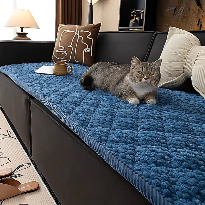 Quilted Sofa Cover with Non - Slip Design and Fleece Texture - Cushion Covers - Navy - Oaksoho