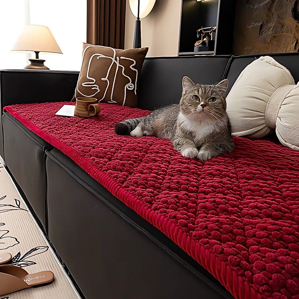 Quilted Sofa Cover with Non - Slip Design and Fleece Texture - Cushion Covers - Deep Red - Oaksoho