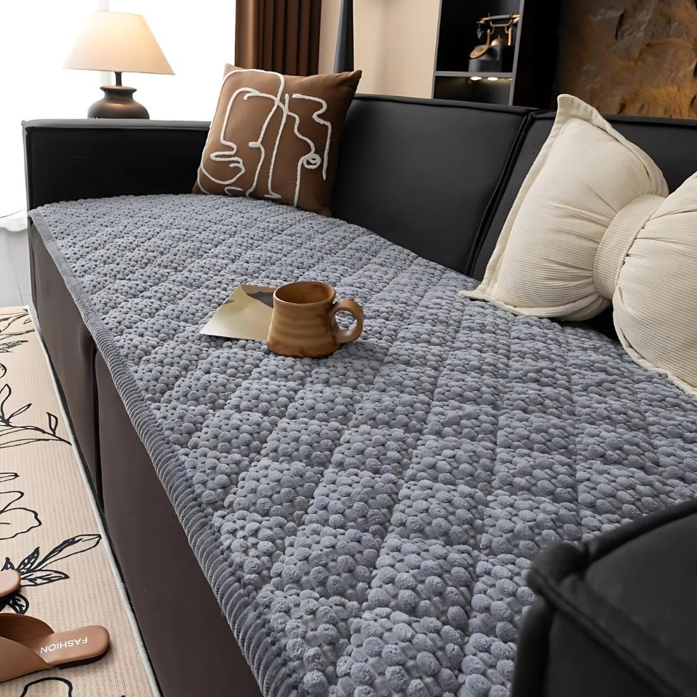 Quilted Sofa Cover with Non - Slip Design and Fleece Texture - Cushion Covers - Grey - Oaksoho