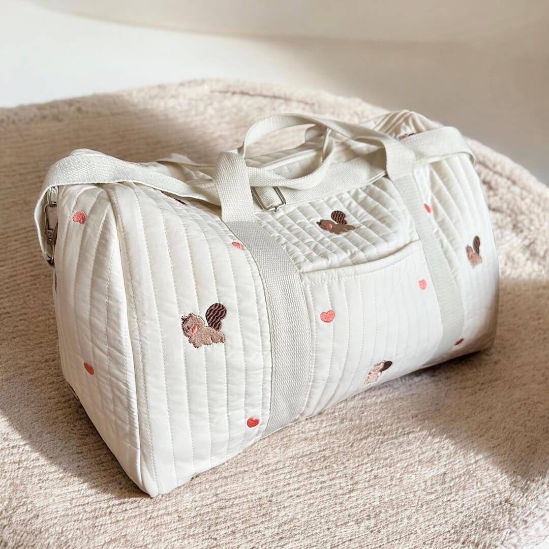 Quilted Travel Bag with Embroidery Design - Bag - Squirrel - Oaksoho