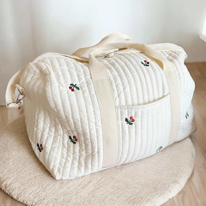 Quilted Travel Bag with Embroidery Design - Bag - Cherry - Oaksoho