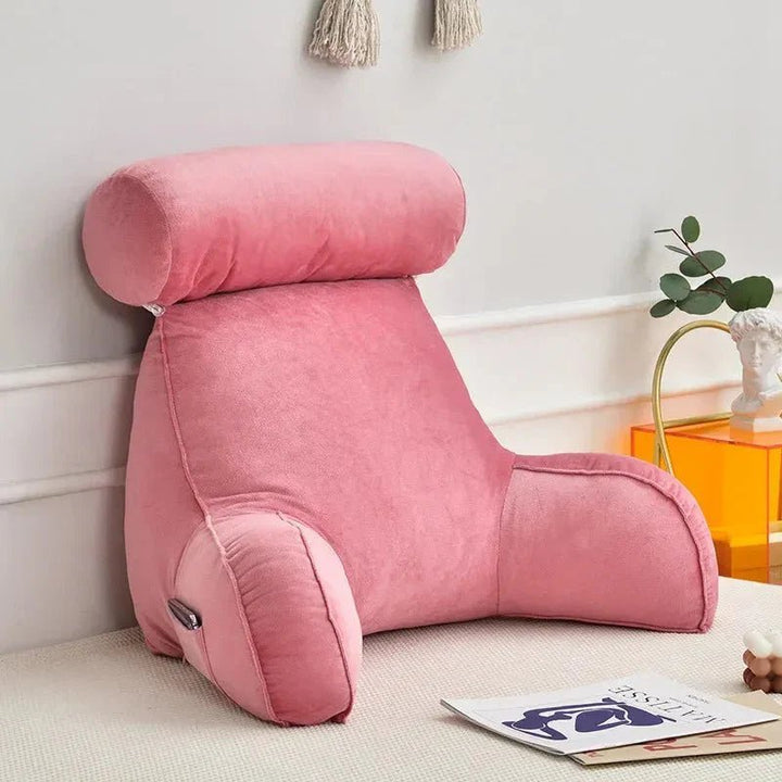 Reading Pillow with Backrest and Arm Support for Bed and Sofa - Cushion Covers - Pink - Oaksoho