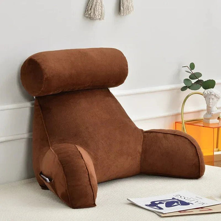 Reading Pillow with Backrest and Arm Support for Bed and Sofa - Cushion Covers - Brown - Oaksoho