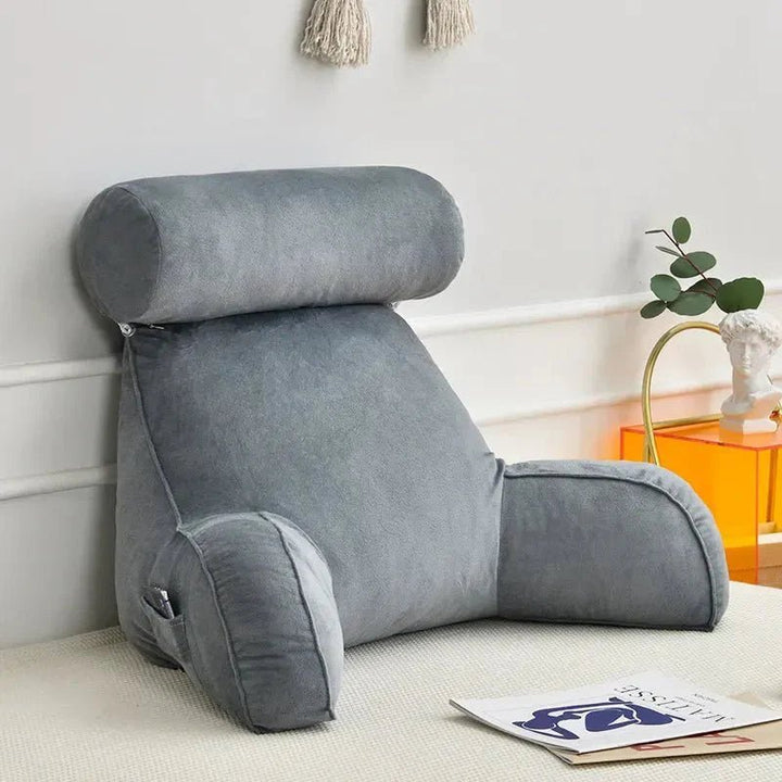 Reading Pillow with Backrest and Arm Support for Bed and Sofa - Cushion Covers - Grey - Oaksoho
