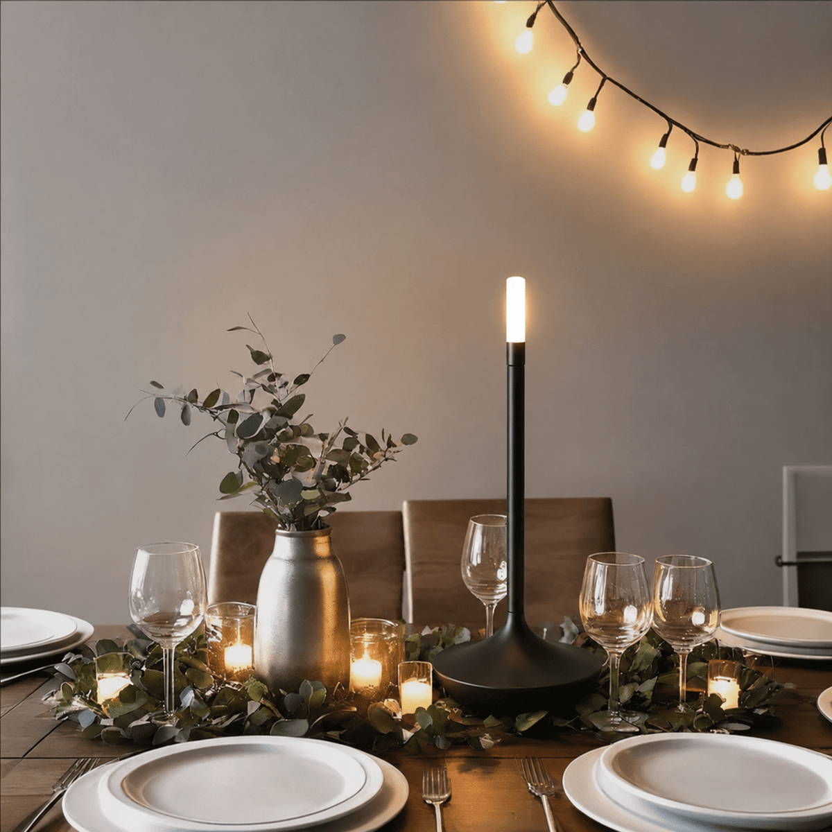 Rechargeable LED Table Candle Lamp - Table Lamp - Black - Oaksoho