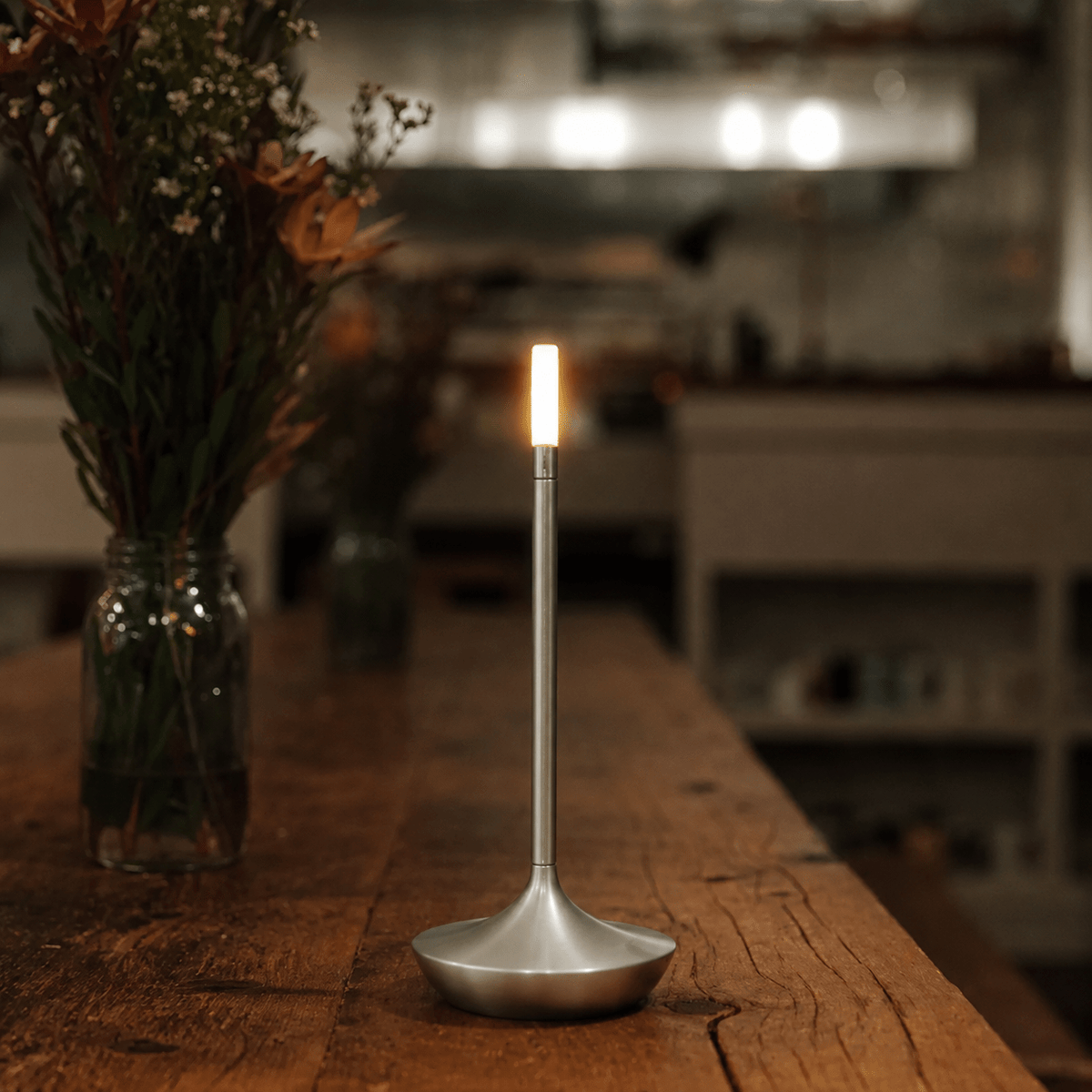 Rechargeable LED Table Candle Lamp - Table Lamp - Silver - Oaksoho