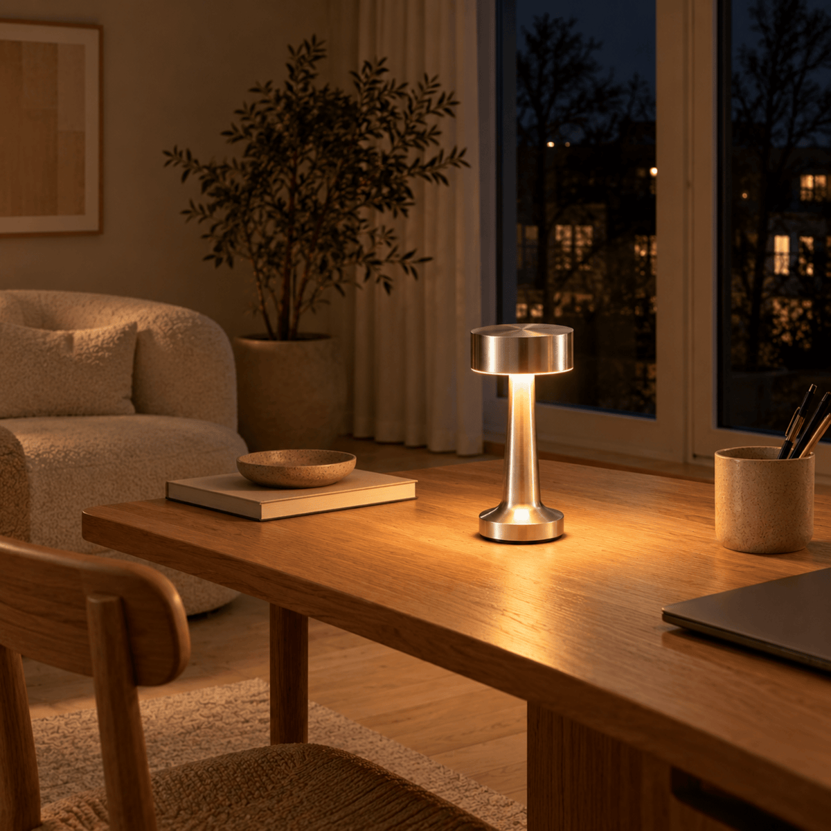 Rechargeable LED Table Lamp with Touch Switch Control - Table Lamps - Silver - Oak Soho