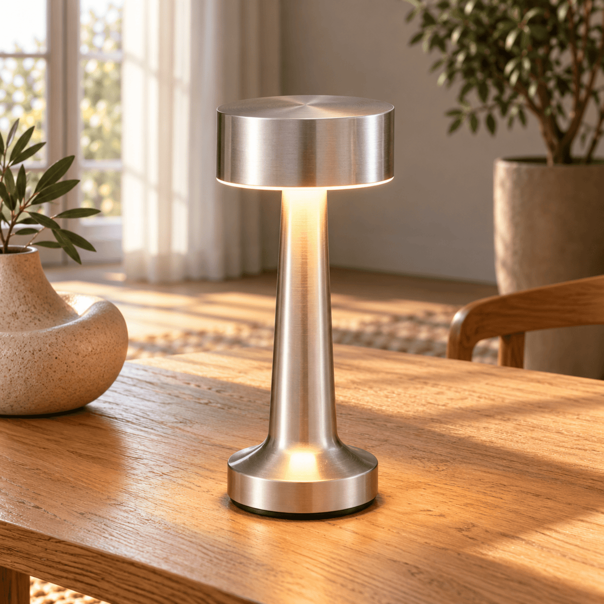 Rechargeable LED Table Lamp with Touch Switch Control - Table Lamps - Silver - Oak Soho