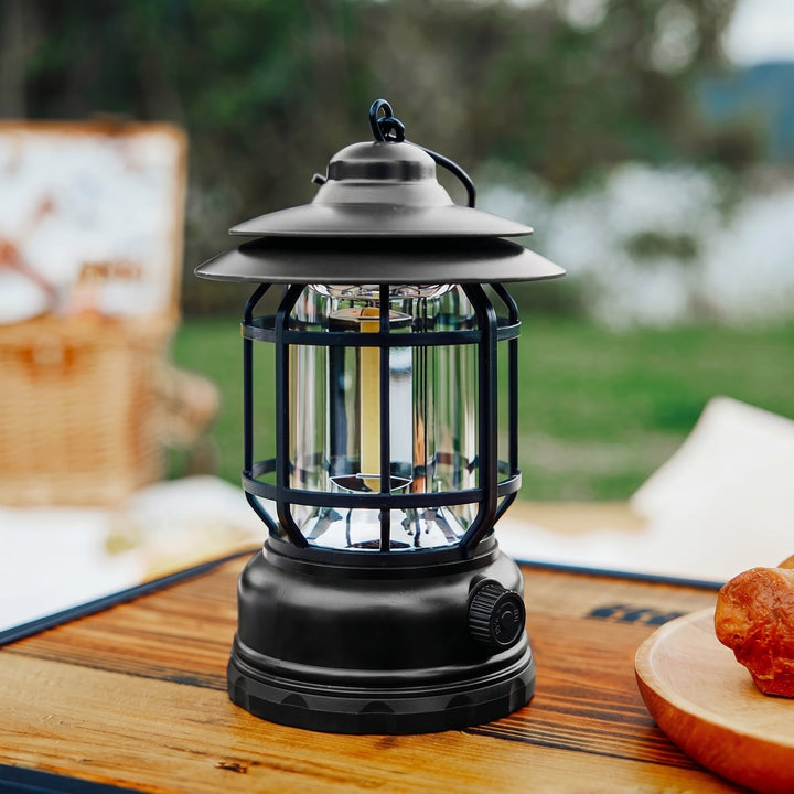 Rechargeable Vintage LED Camping Lantern - Camping light - Black - Oaksoho