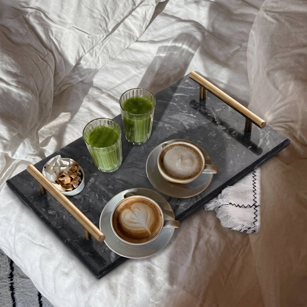 Rectangular Marble Serving Tray with Handles - Serving Trays - Black - Oaksoho