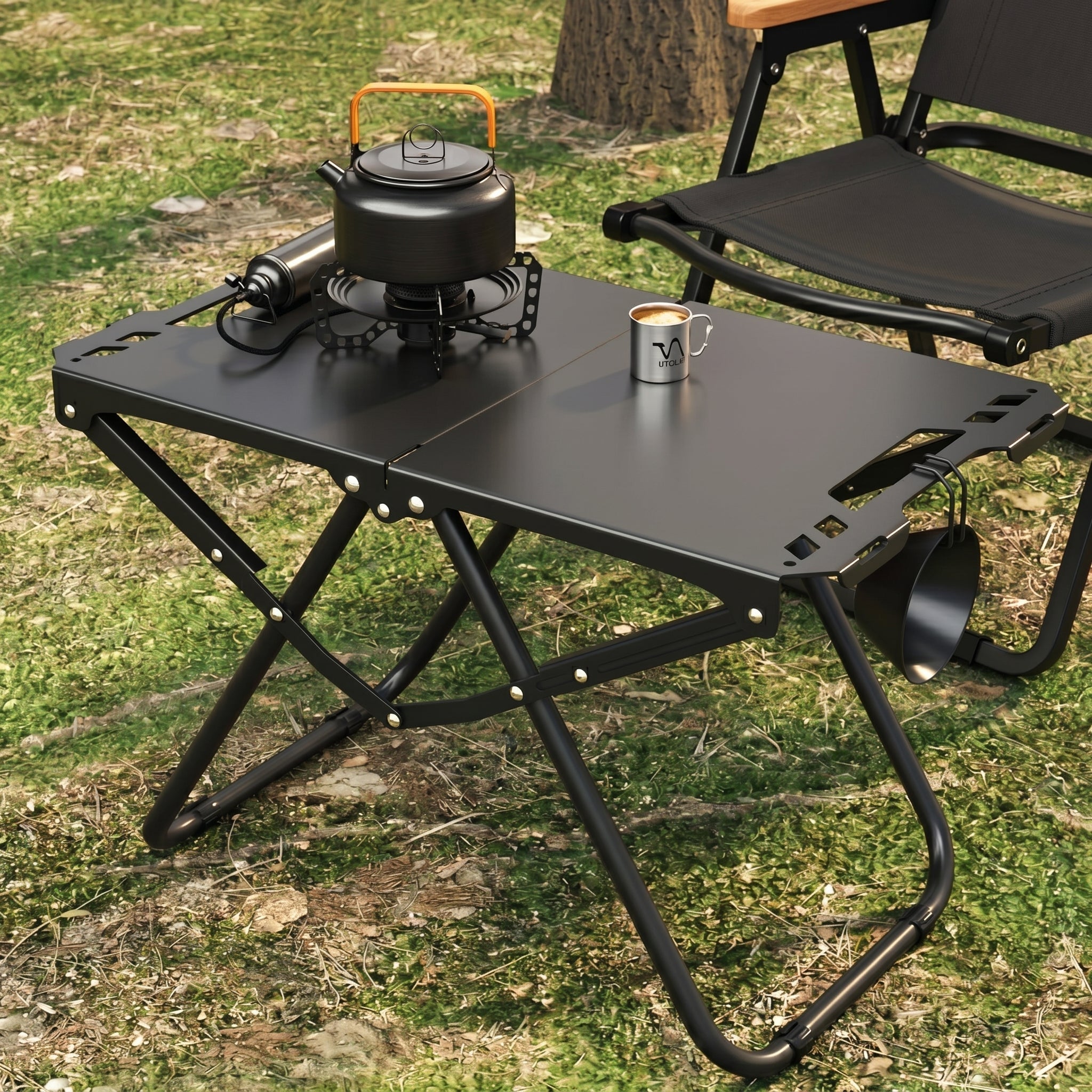 Rectangular Portable Folding Table for Camping - Outdoor Folding Table - Black - Oaksoho