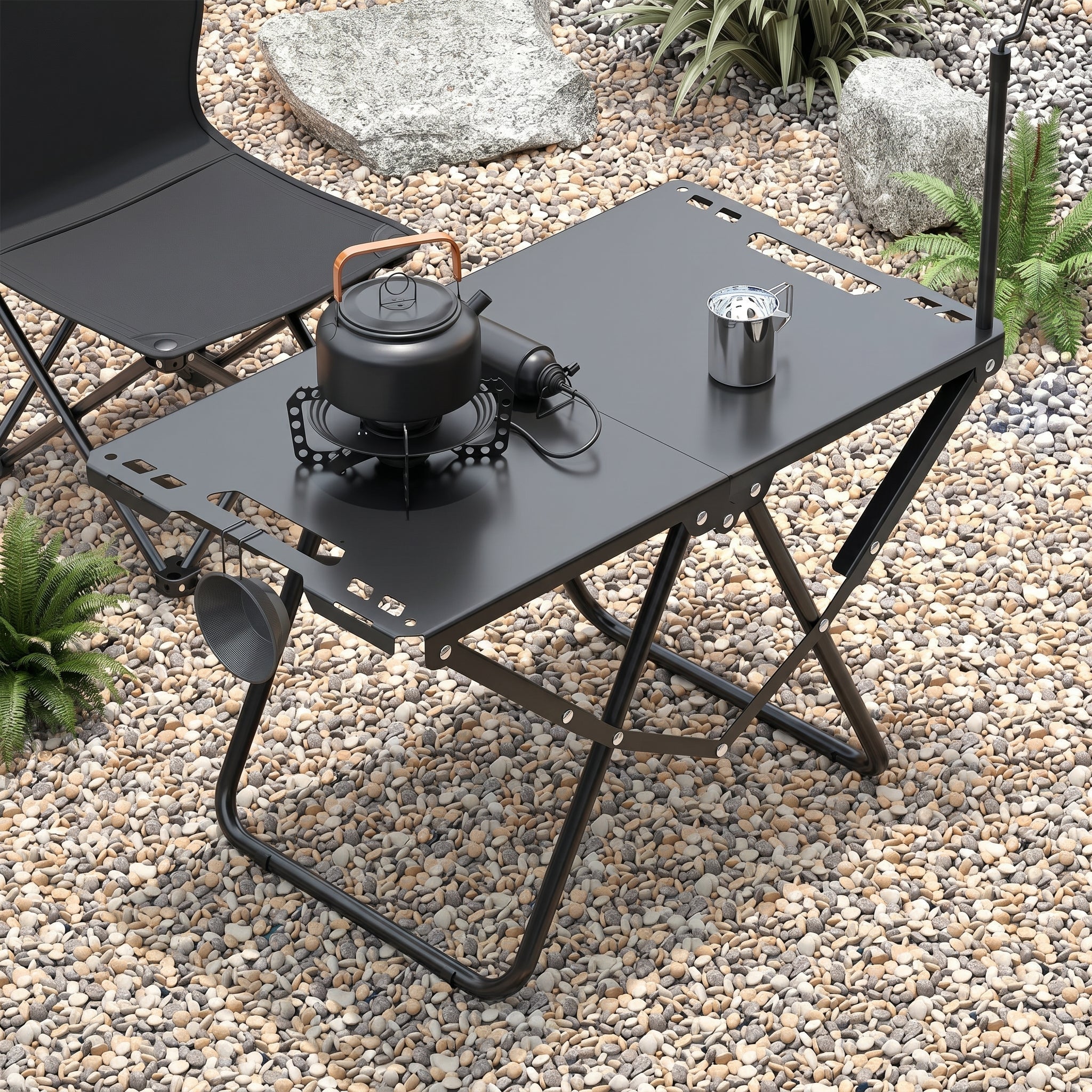 Rectangular Portable Folding Table for Camping - Outdoor Folding Table - Black - Oaksoho