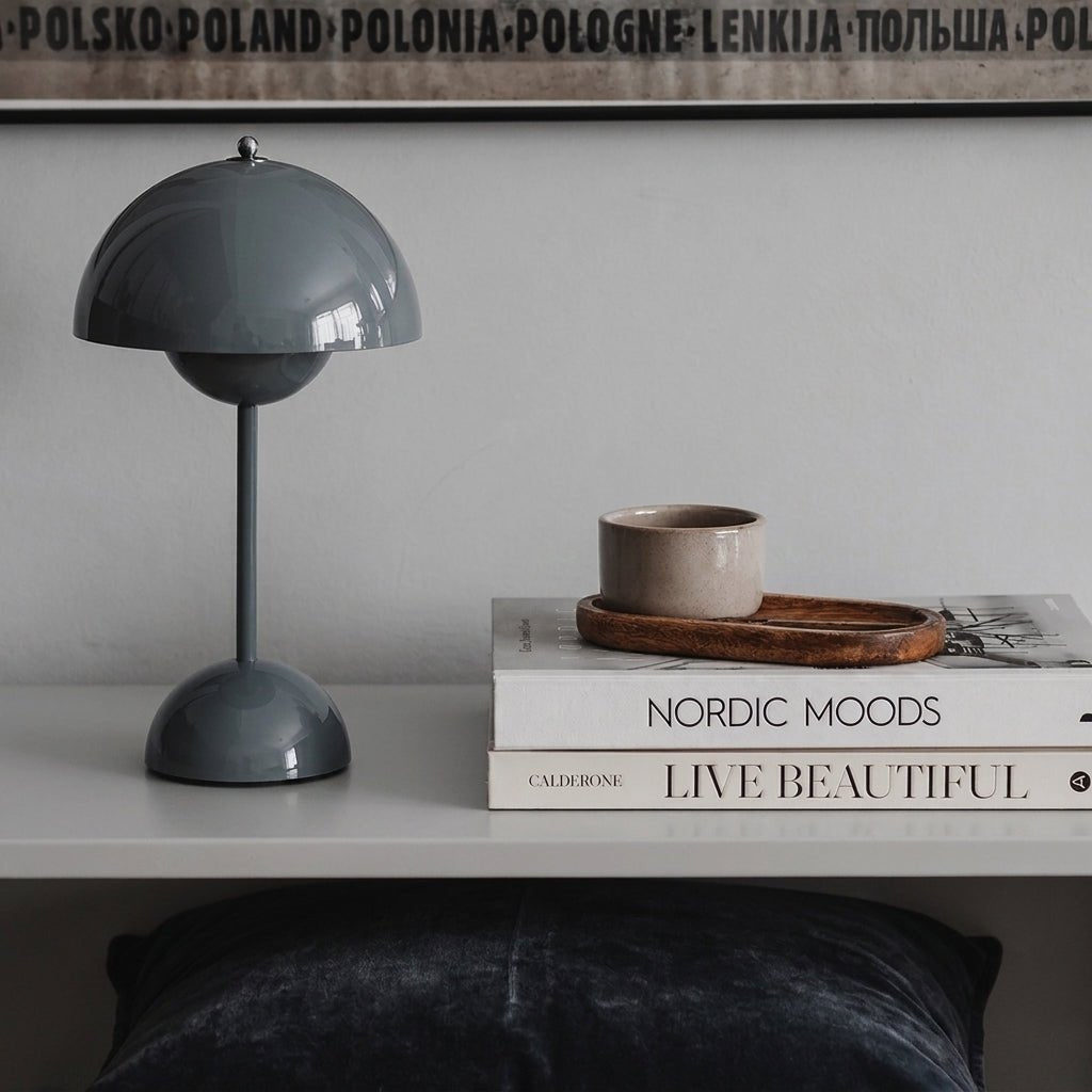 Retro Table Lamp with Mushroom-shaped Shade - Table Lamp - Grey - Oaksoho