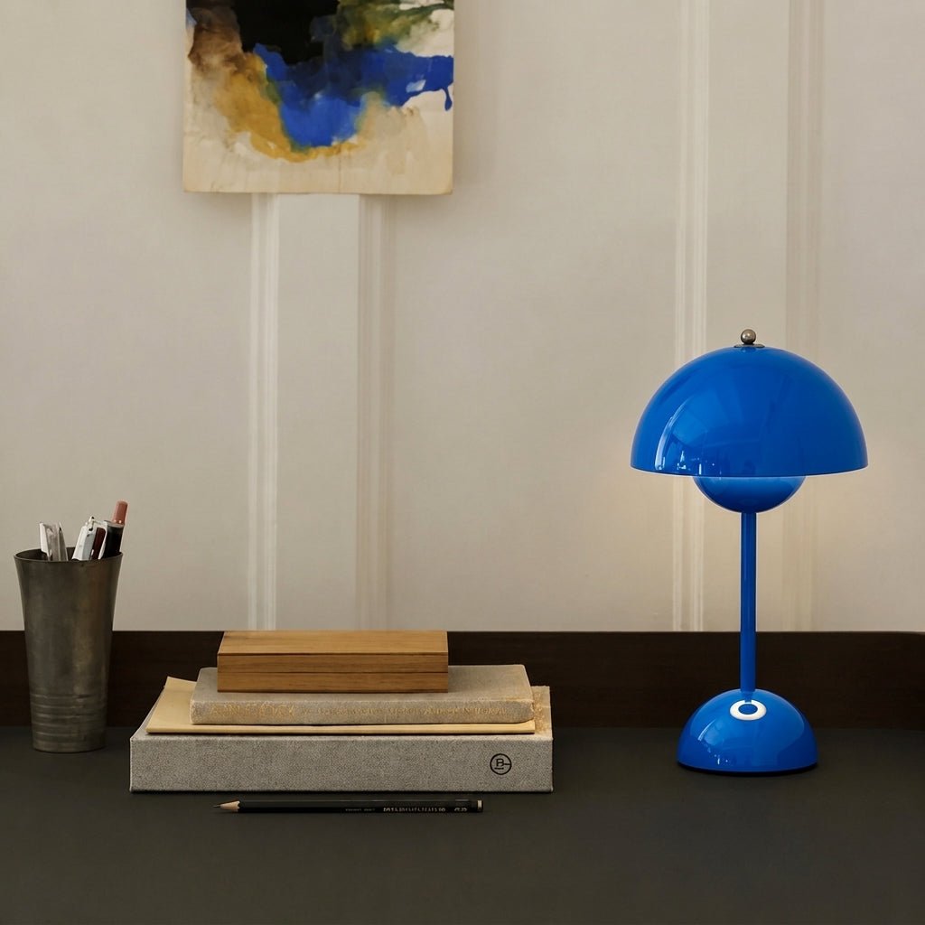 Retro Table Lamp with Mushroom-shaped Shade - Table Lamp - Blue - Oaksoho