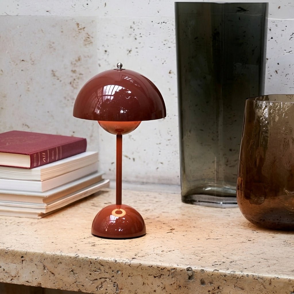 Retro Table Lamp with Mushroom-shaped Shade - Table Lamp - Red - Oaksoho