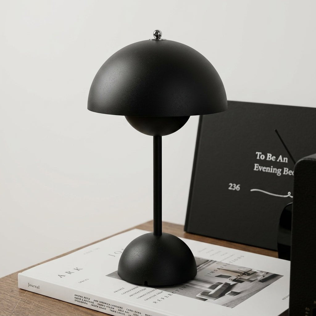 Retro Table Lamp with Mushroom-shaped Shade - Table Lamp - Black - Oaksoho