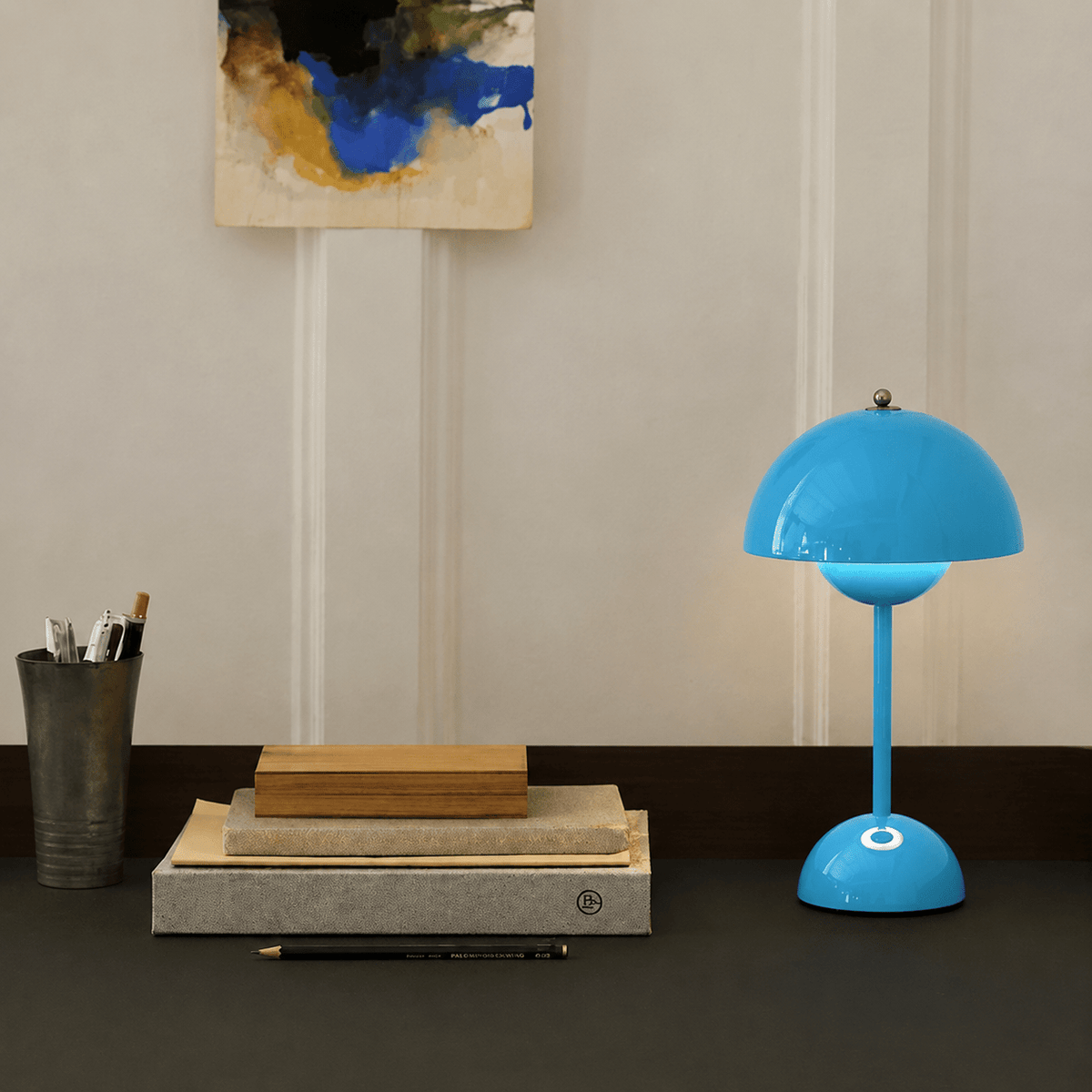 Retro Table Lamp with Mushroom-shaped Shade - Table Lamps - Blue - Oaksoho