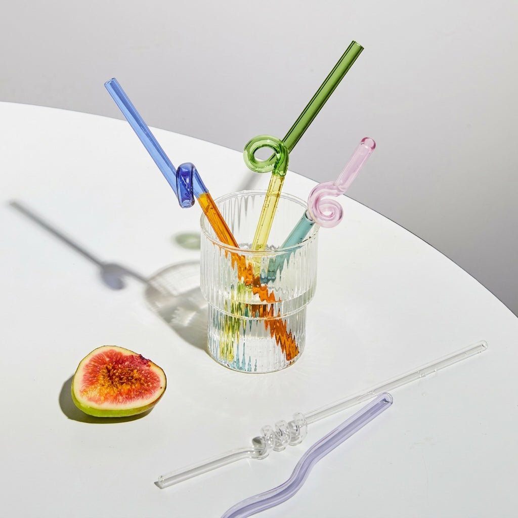 Reusable Twisted Glass Straw - Glass Straw - Lilac - Turquoise - Oaksoho