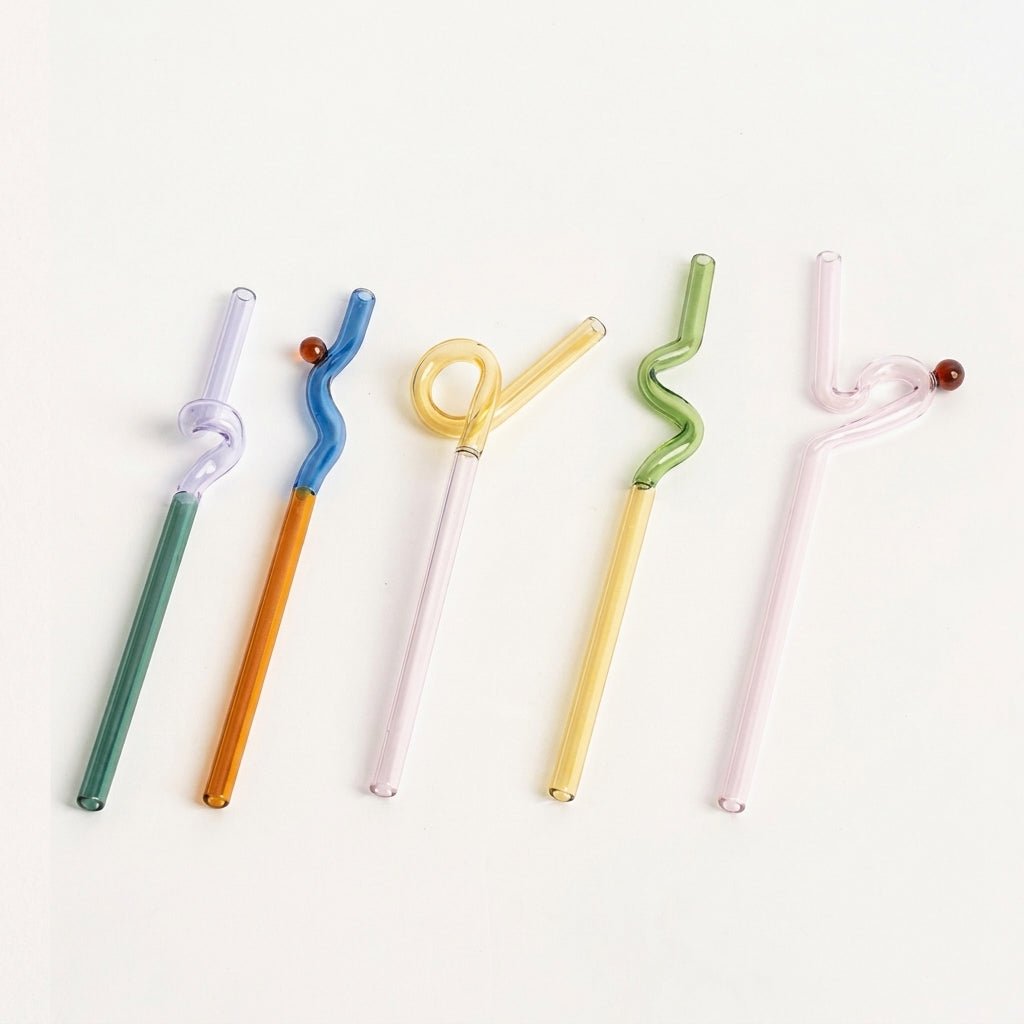 Reusable Twisted Glass Straw - Glass Straw - Lilac - Turquoise - Oaksoho