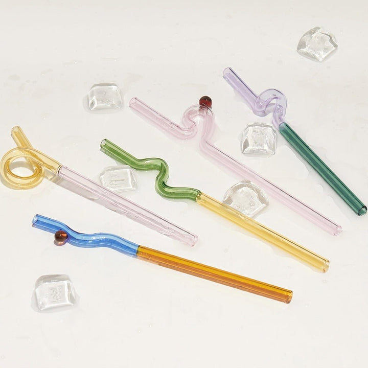 Reusable Twisted Glass Straw - Glass Straw - Lilac - Turquoise - Oaksoho