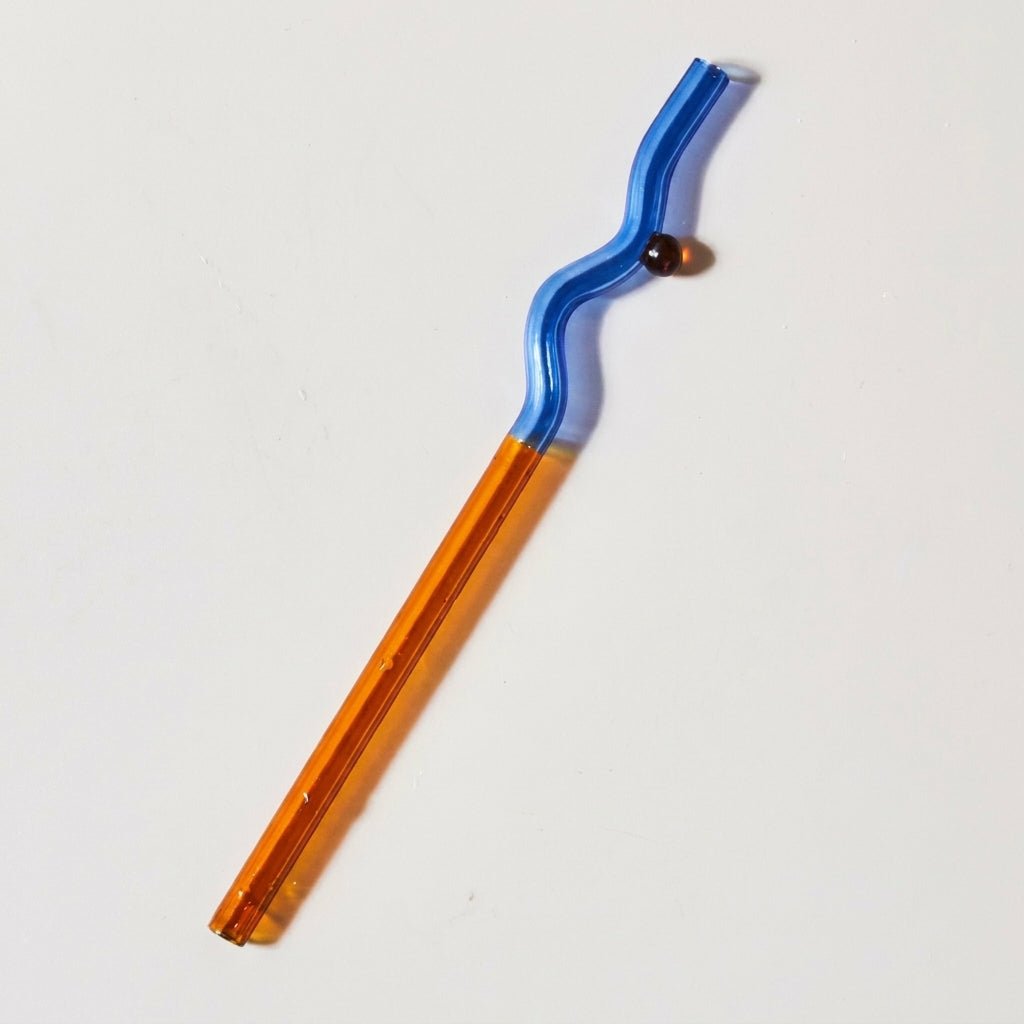 Reusable Twisted Glass Straw - Glass Straw - Blue - Orange - Oaksoho