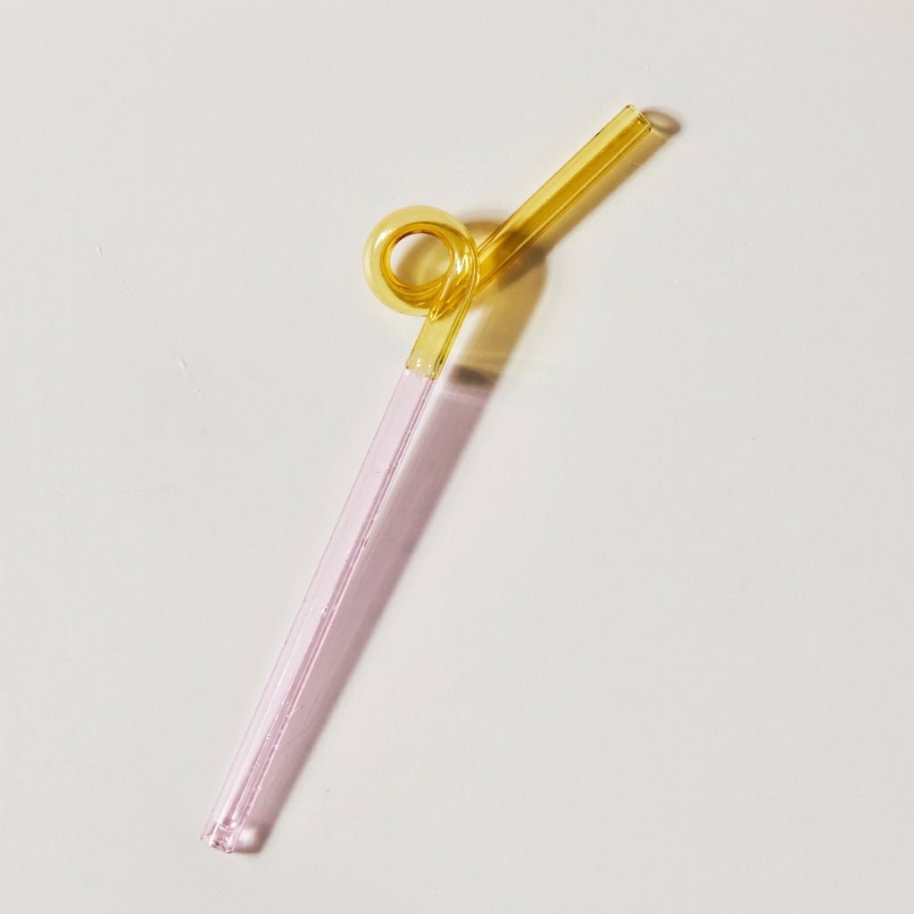 Reusable Twisted Glass Straw - Glass Straw - Yellow - Pink - Oaksoho