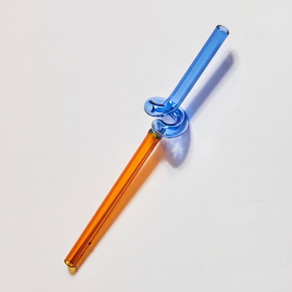 Reusable Twisted Glass Straw - Glass Straw - Blue - Orange - Oaksoho