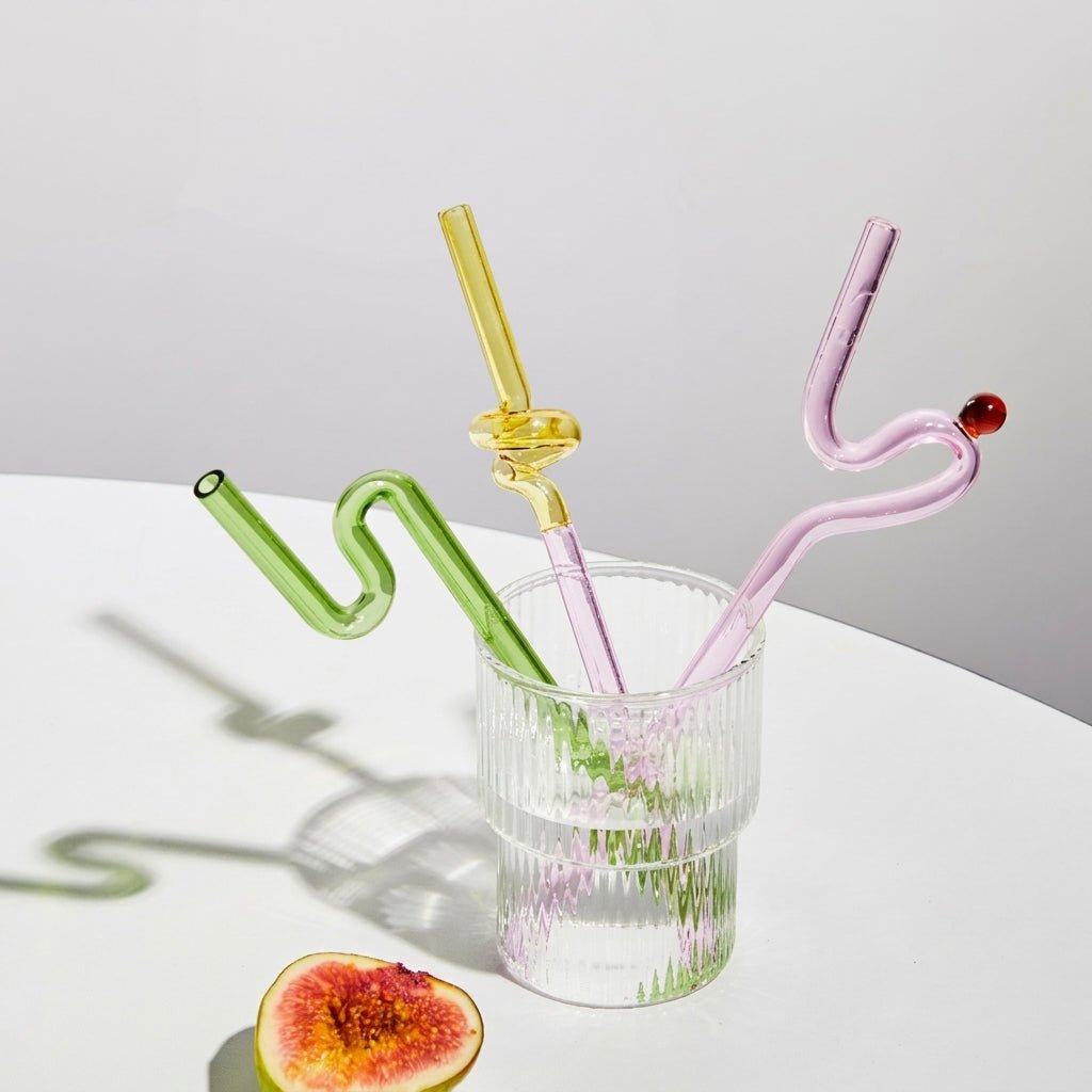 Reusable Twisted Glass Straw - Glass Straw - Blue - Orange - Oaksoho