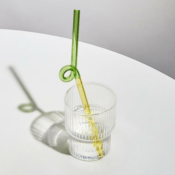 Reusable Twisted Glass Straw - Glass Straw - Green - Yellow - Oaksoho