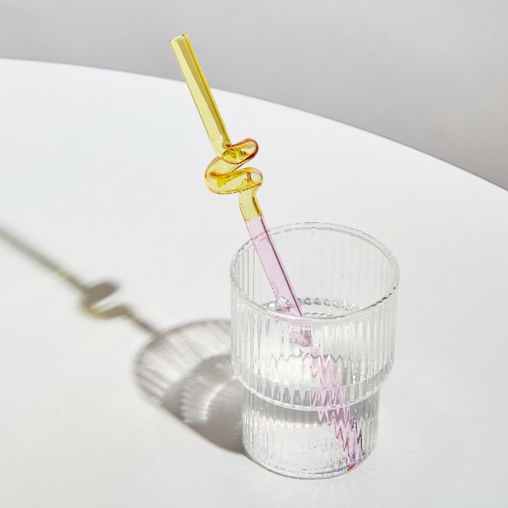 Reusable Twisted Glass Straw - Glass Straw - Yellow - Pink - Oaksoho