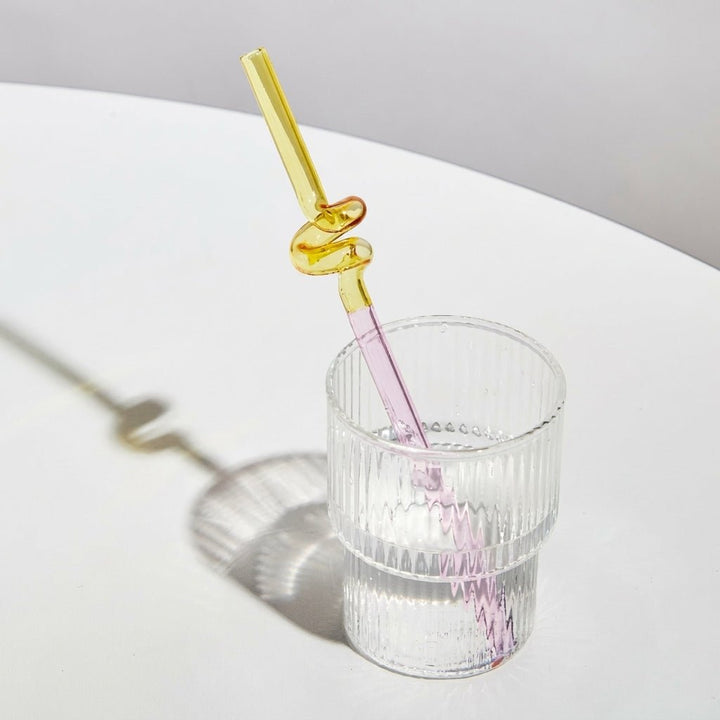Reusable Twisted Glass Straw - Glass Straw - Yellow - Pink - Oaksoho