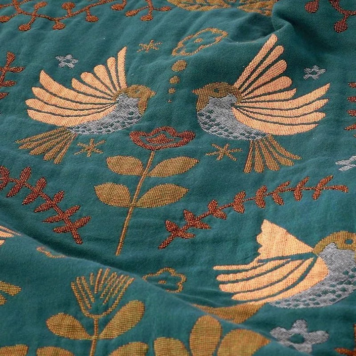 Reversible Blanket with Bird and Flower Pattern - Blanket - 150 × 200 cm - Oaksoho