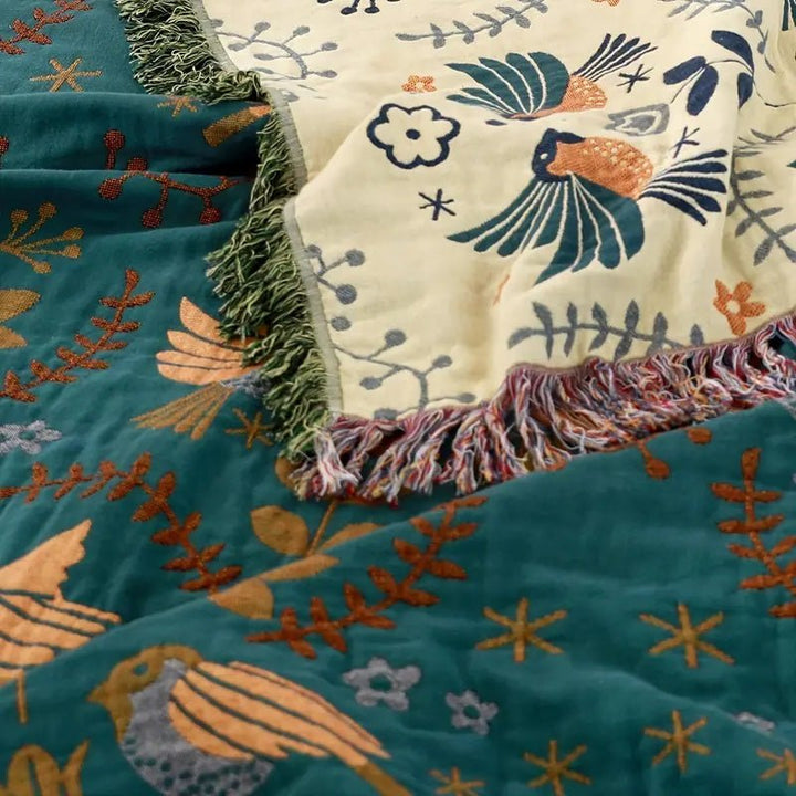 Reversible Blanket with Bird and Flower Pattern - Blanket - 150 × 200 cm - Oaksoho