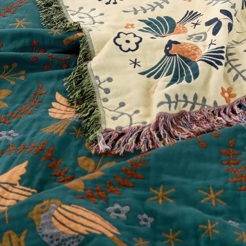 Reversible Blanket with Bird and Flower Pattern - Blanket - 150 × 200 cm - Oaksoho