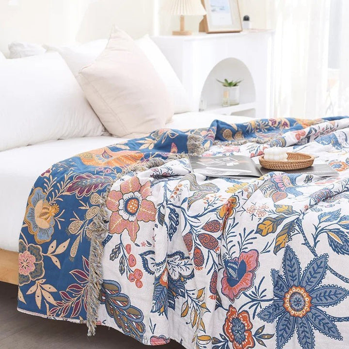 Reversible Blanket with Floral Pattern and Fringes - Blanket - 150.01 × 200 cm - Oaksoho