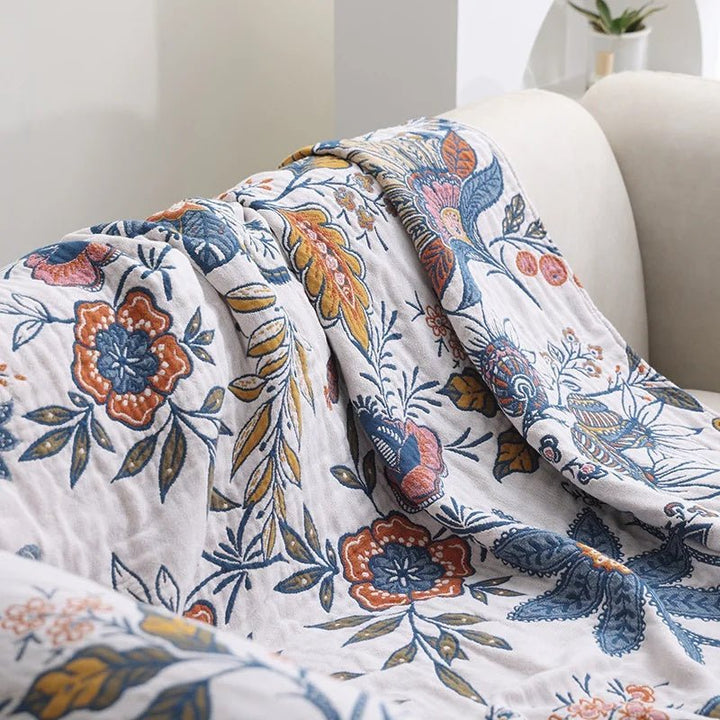 Reversible Blanket with Floral Pattern and Fringes - Blanket - 150.01 × 200 cm - Oaksoho