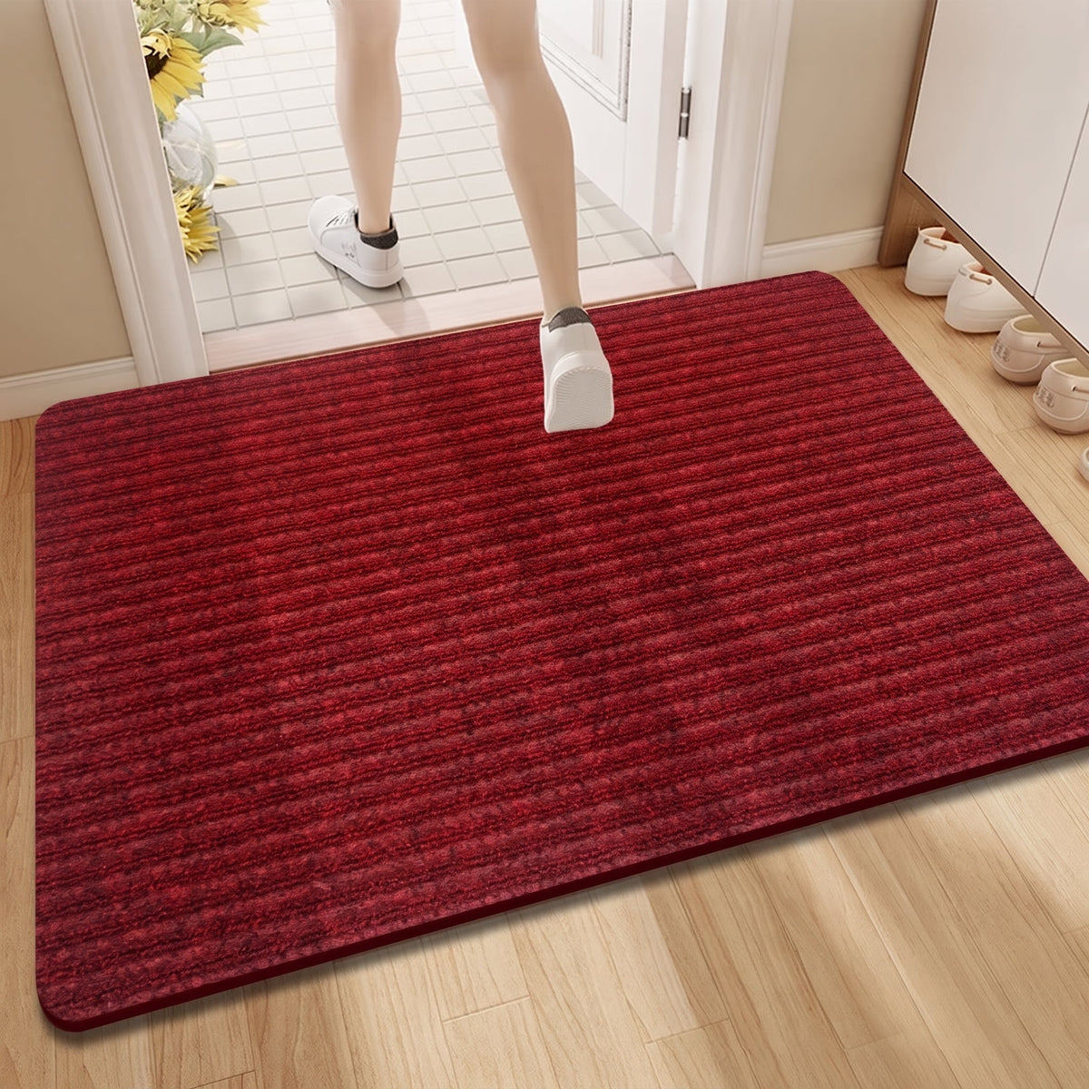 Ribbed Absorbent Doormat for Indoor and Outdoor Entrances - Door Mats - Red - Oak Soho